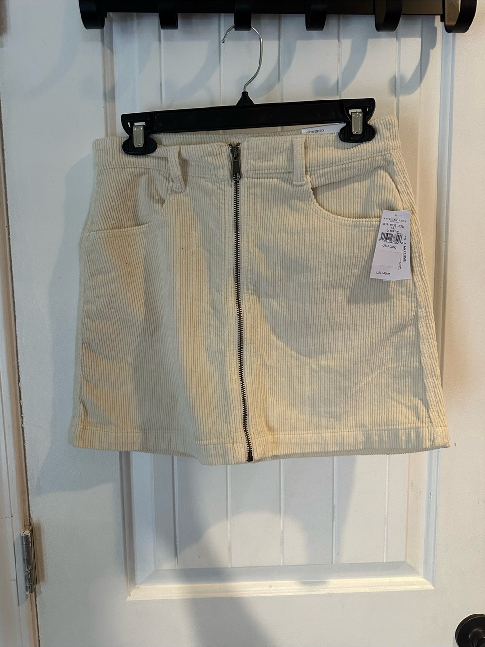 American Eagle Outfitters Cream Corduroy Mini Skirt super high rise